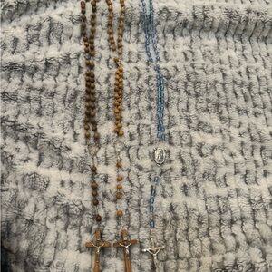 Wooden and Blue Beaded Rosary Set